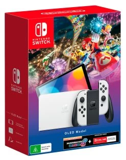 Nintendo Switch OLED Console - White + Mario Kart 8 Deluxe & Nintendo Switch Online 3 Months Hardware Bundle